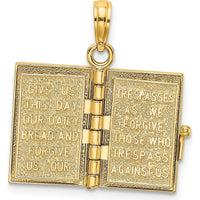 14K Yellow Gold 3D Holy Bible Pendant with Moveable Pages and Cross Design by Oro Pregiato