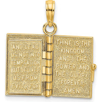 14K Yellow Gold 3D Holy Bible Pendant with Moveable Pages and Cross Design by Oro Pregiato
