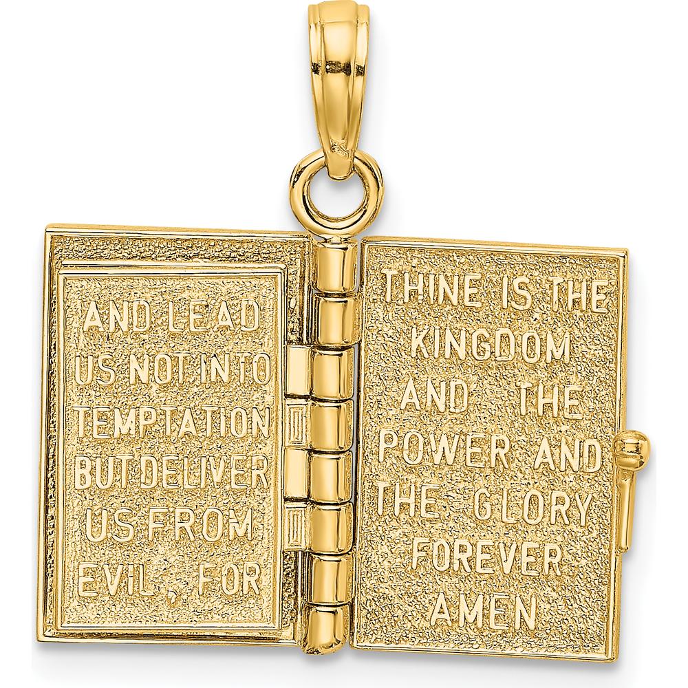 14K Yellow Gold 3D Holy Bible Pendant with Moveable Pages and Cross Design by Oro Pregiato