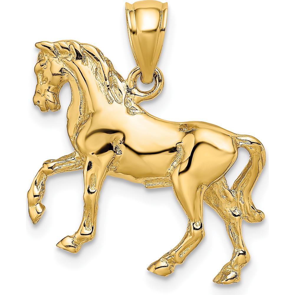 14K Yellow Gold 3D Horse Charm Pendant - 23.95mm Length, Polished Finish by Oro Pregiato
