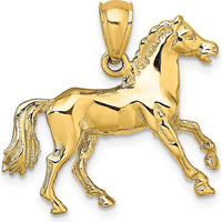 14K Yellow Gold 3D Horse Charm Pendant - Polished Finish by Oro Pregiato