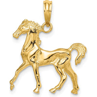 14K Yellow Gold 3D Horse Pendant Charm - Detailed Equestrian Design by Oro Pregiato