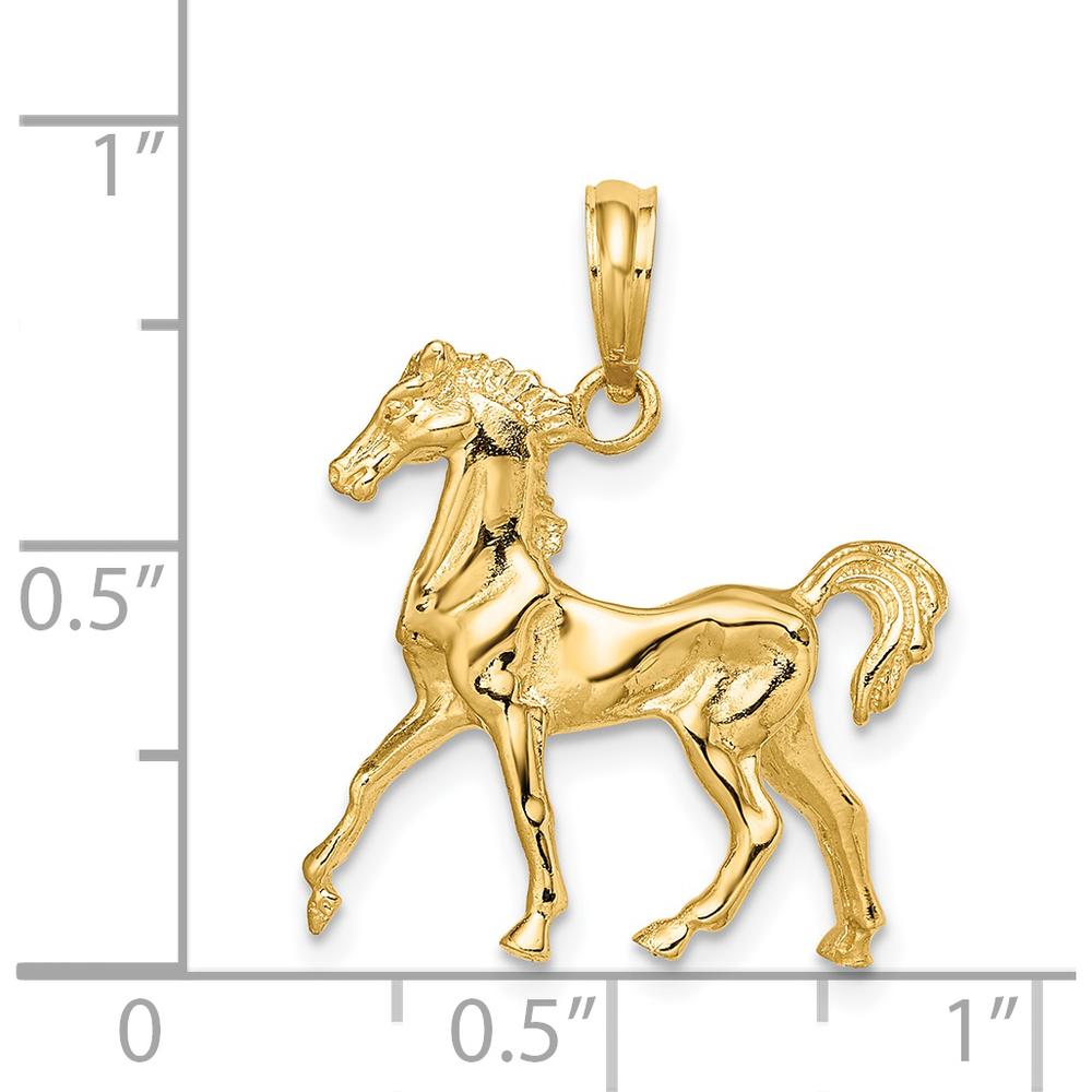 14K Yellow Gold 3D Horse Pendant Charm - Detailed Equestrian Design by Oro Pregiato
