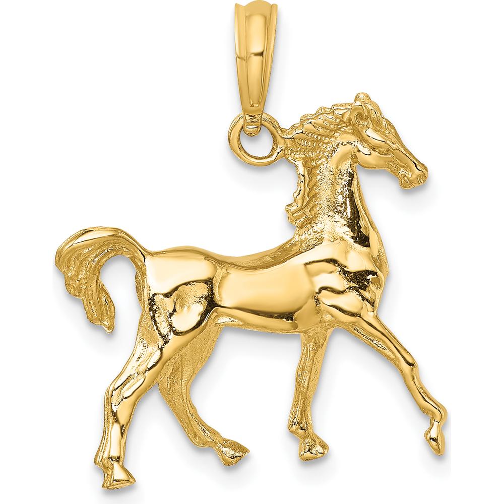 14K Yellow Gold 3D Horse Pendant Charm - Detailed Equestrian Design by Oro Pregiato