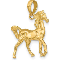 14K Yellow Gold 3D Horse Pendant Charm - Detailed Equestrian Design by Oro Pregiato