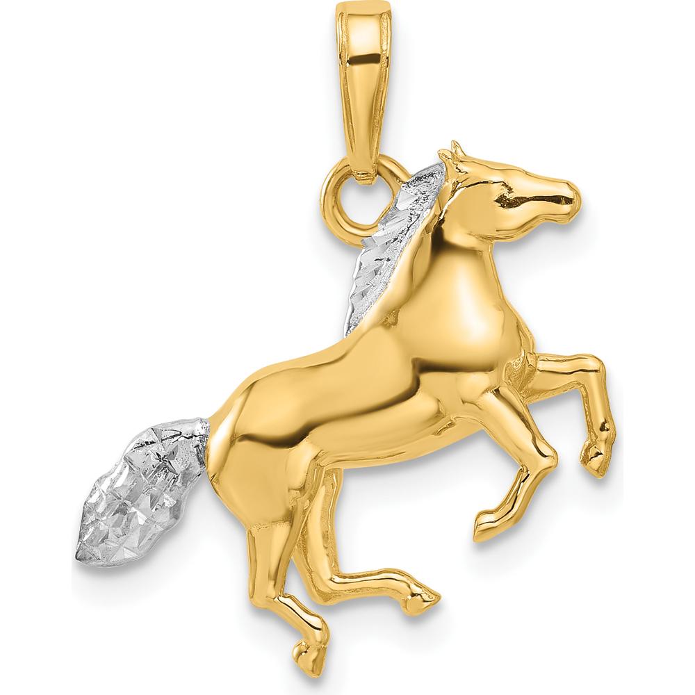 14K Yellow Gold 3D Horse Pendant with Rhodium Accents - Diamond-Cut Finish by Oro Pregiato