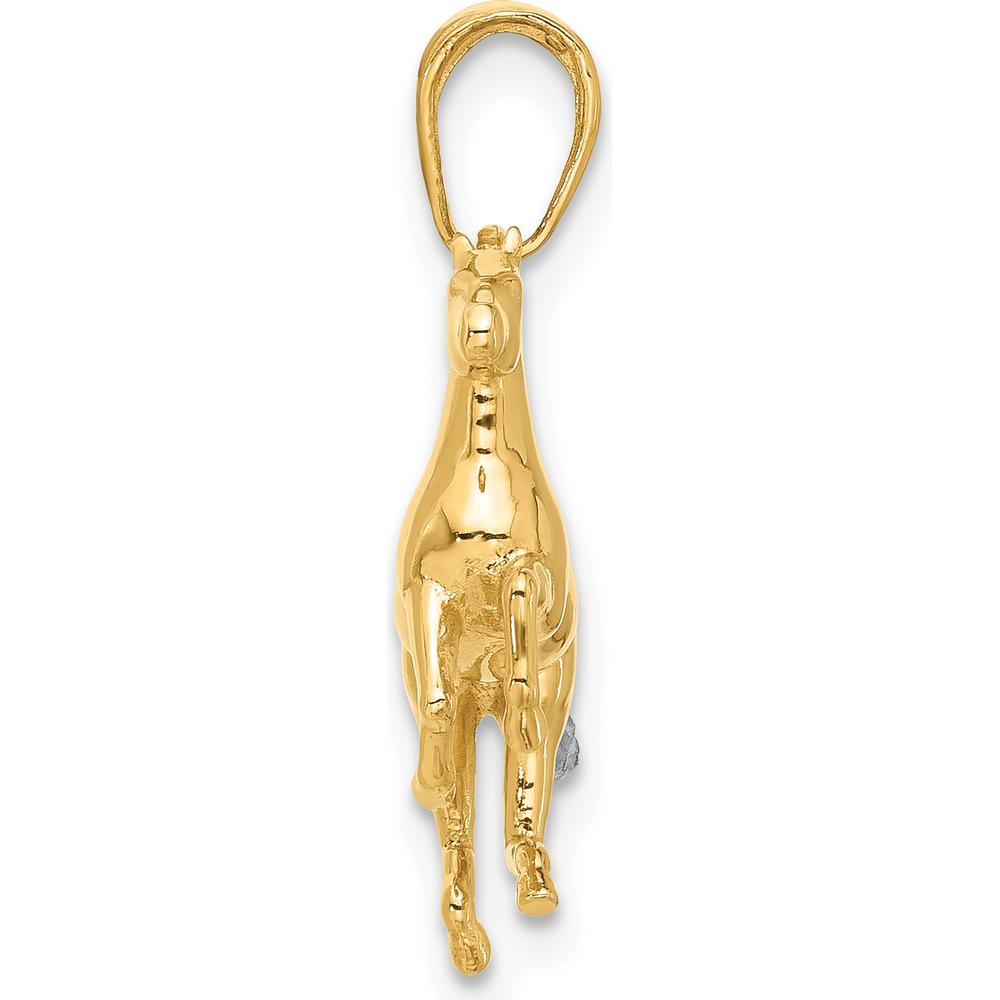 14K Yellow Gold 3D Horse Pendant with Rhodium Accents - Diamond-Cut Finish by Oro Pregiato
