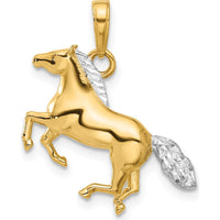 14K Yellow Gold 3D Horse Pendant with Rhodium Accents - Diamond-Cut Finish by Oro Pregiato