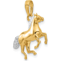 14K Yellow Gold 3D Horse Pendant with Rhodium Accents - Diamond-Cut Finish by Oro Pregiato