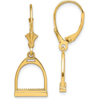 14K Yellow Gold 3D Horse Stirrup Leverback Drop Earrings by 0