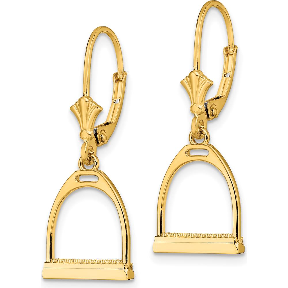 14K Yellow Gold 3D Horse Stirrup Leverback Drop Earrings by 0