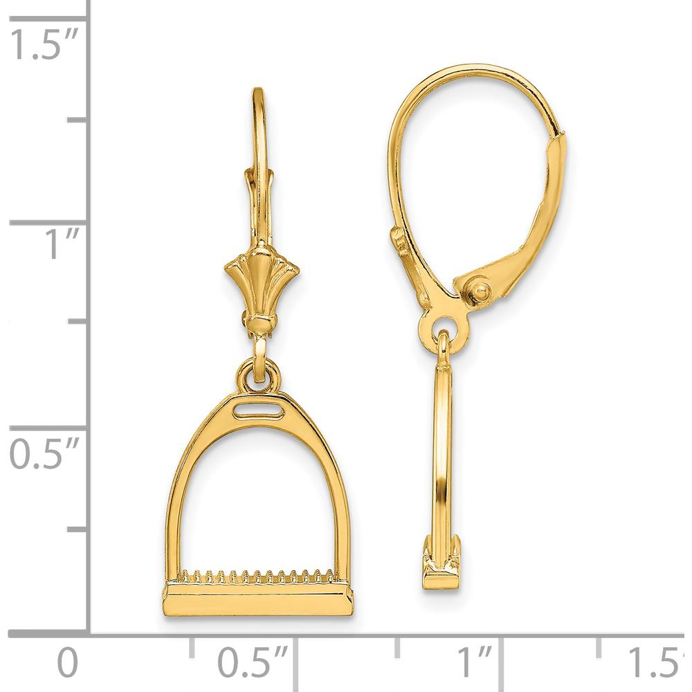 14K Yellow Gold 3D Horse Stirrup Leverback Drop Earrings by 0