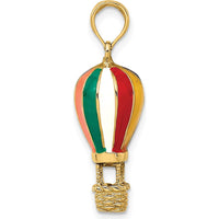 14K Yellow Gold 3D Hot Air Balloon Charm with Enamel Accents - Textured Design by Oro Pregiato