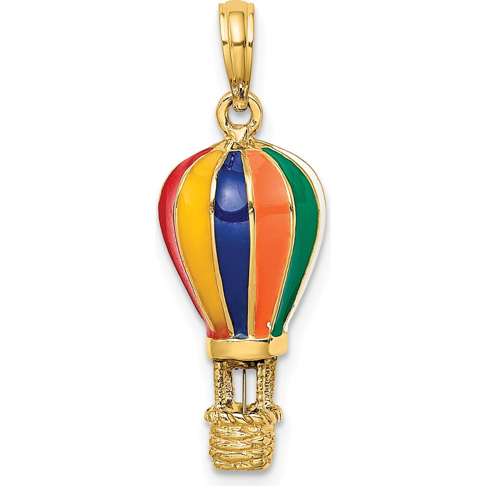 14K Yellow Gold 3D Hot Air Balloon Charm with Enamel Accents - Textured Design by Oro Pregiato