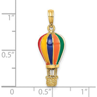 14K Yellow Gold 3D Hot Air Balloon Charm with Enamel Accents - Textured Design by Oro Pregiato