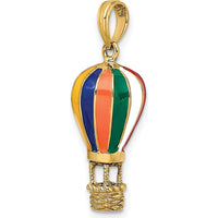 14K Yellow Gold 3D Hot Air Balloon Charm with Enamel Accents - Textured Design by Oro Pregiato