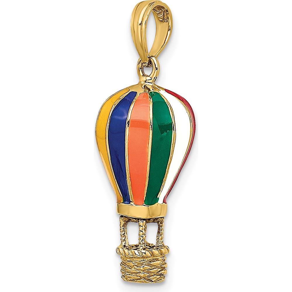 14K Yellow Gold 3D Hot Air Balloon Charm with Enamel Accents - Textured Design by Oro Pregiato