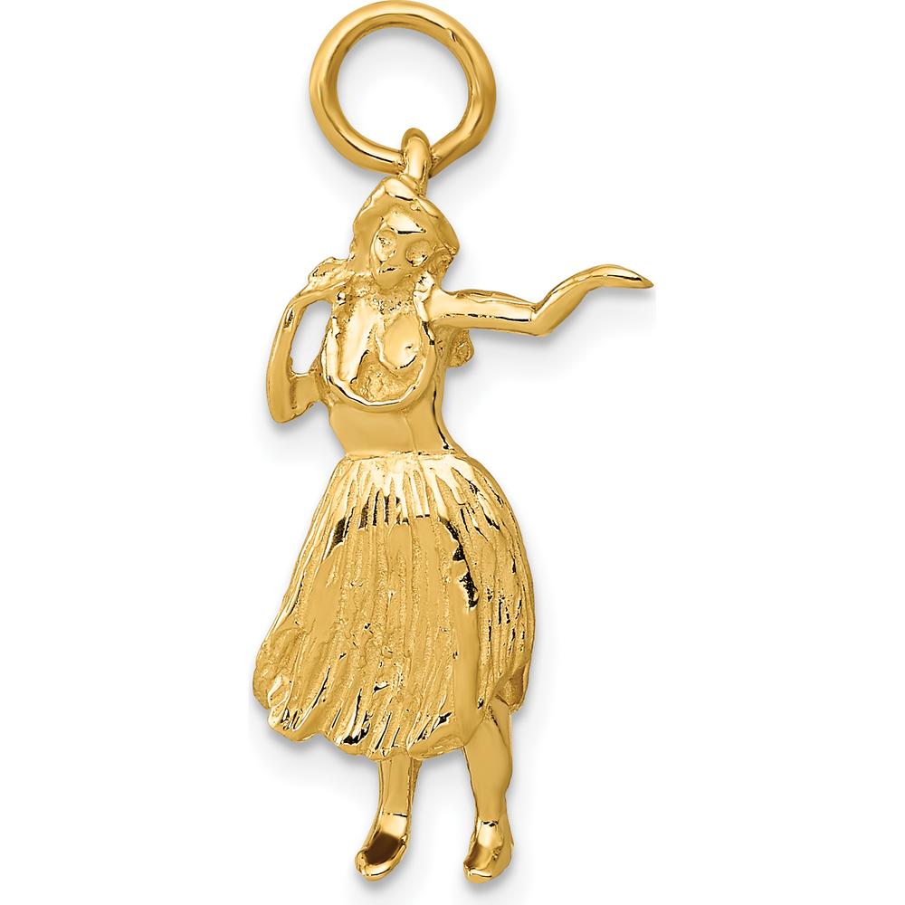 14K Yellow Gold 3D Hula Dancer Charm - Tropical Pendant