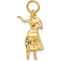 14K Yellow Gold 3D Hula Dancer Charm - Tropical Pendant