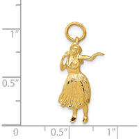 14K Yellow Gold 3D Hula Dancer Charm - Tropical Pendant