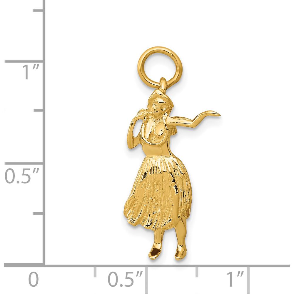 14K Yellow Gold 3D Hula Dancer Charm - Tropical Pendant
