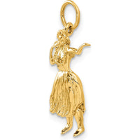 14K Yellow Gold 3D Hula Dancer Charm - Tropical Pendant