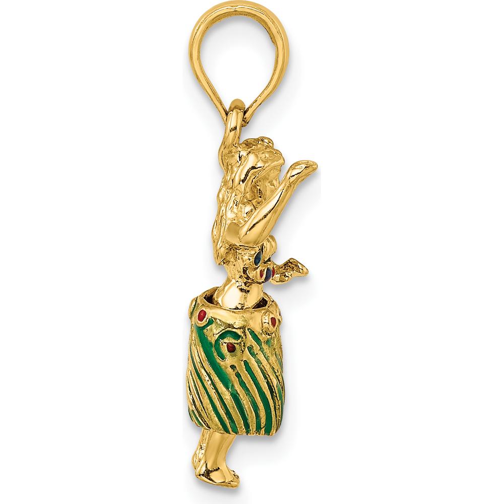 14K Yellow Gold 3D Hula Girl with Moveable Grass Skirt Charm in Multi-Colored Enamel by Oro Pregiato