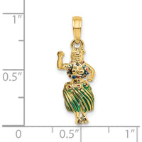 14K Yellow Gold 3D Hula Girl with Moveable Grass Skirt Charm in Multi-Colored Enamel by Oro Pregiato