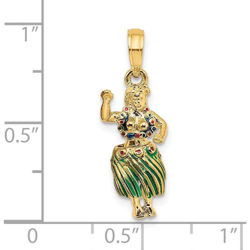 14K Yellow Gold 3D Hula Girl with Moveable Grass Skirt Charm in Multi-Colored Enamel by Oro Pregiato