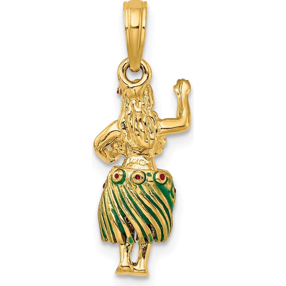 14K Yellow Gold 3D Hula Girl with Moveable Grass Skirt Charm in Multi-Colored Enamel by Oro Pregiato