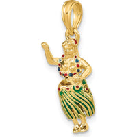 14K Yellow Gold 3D Hula Girl with Moveable Grass Skirt Charm in Multi-Colored Enamel by Oro Pregiato