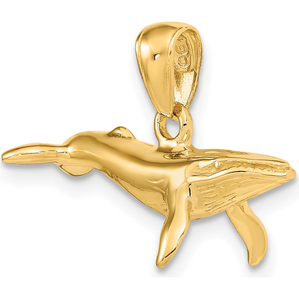 14K Yellow Gold 3D Humpback Whale Pendant - Solid Gold Marine Life Charm by Oro Pregiato