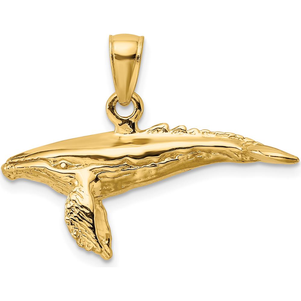 14K Yellow Gold 3D Humpback Whale Pendant with Textured Finish - 14mm Length by Oro Pregiato