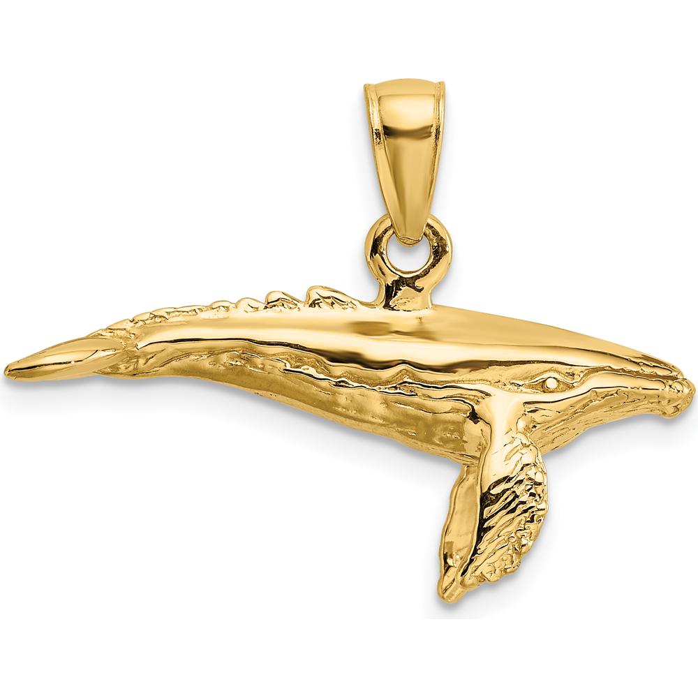 14K Yellow Gold 3D Humpback Whale Pendant with Textured Finish - 14mm Length by Oro Pregiato
