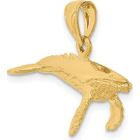 14K Yellow Gold 3D Humpback Whale Pendant with Textured Finish - 14mm Length by Oro Pregiato