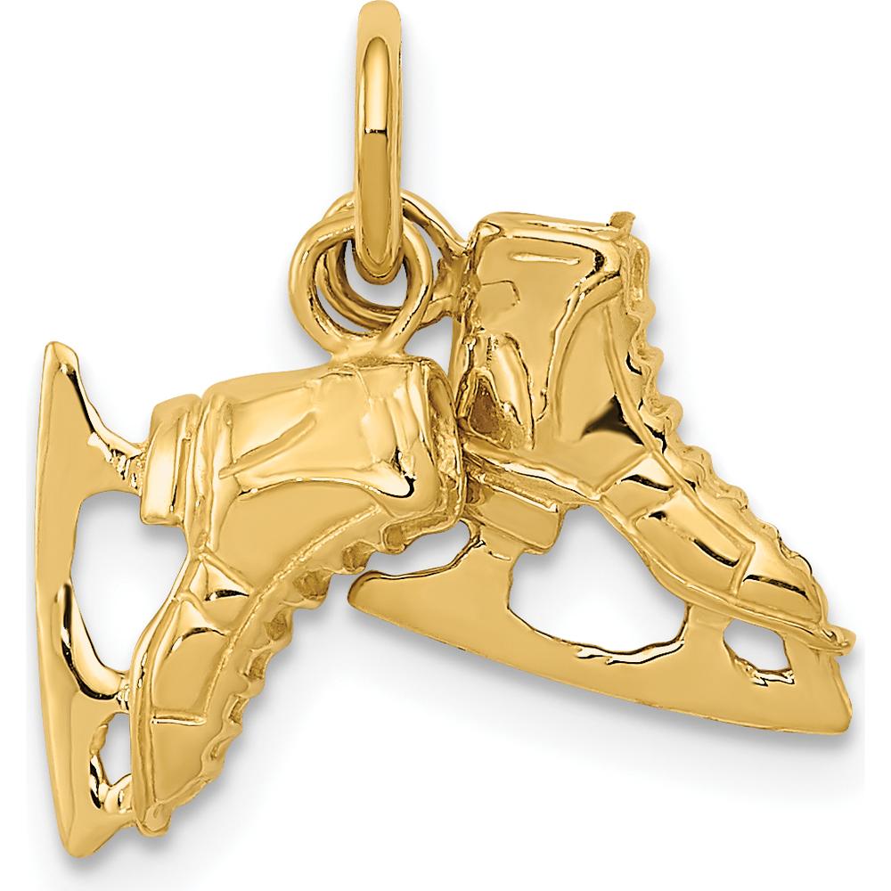 14K Yellow Gold 3D Ice Skates Charm Pendant with Textured Finish - Movable Design