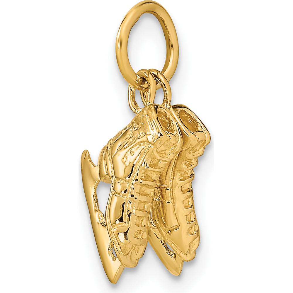 14K Yellow Gold 3D Ice Skates Charm Pendant with Textured Finish - Movable Design
