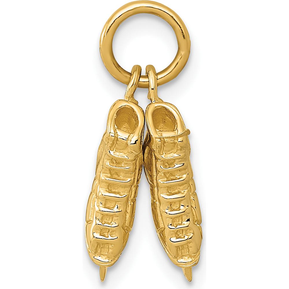 14K Yellow Gold 3D Ice Skates Charm Pendant with Textured Finish - Movable Design