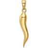 14K Yellow Gold 3D Italian Horn Pendant - 30mm Length, Polished Finish by Oro Pregiato