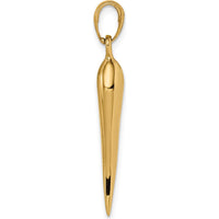 14K Yellow Gold 3D Italian Horn Pendant - 30mm Length, Polished Finish by Oro Pregiato