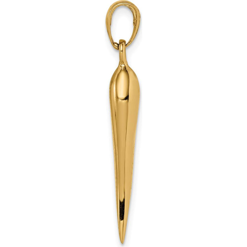 14K Yellow Gold 3D Italian Horn Pendant - 30mm Length, Polished Finish by Oro Pregiato