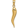 14K Yellow Gold 3D Italian Horn Pendant - 30mm Length, Polished Finish by Oro Pregiato