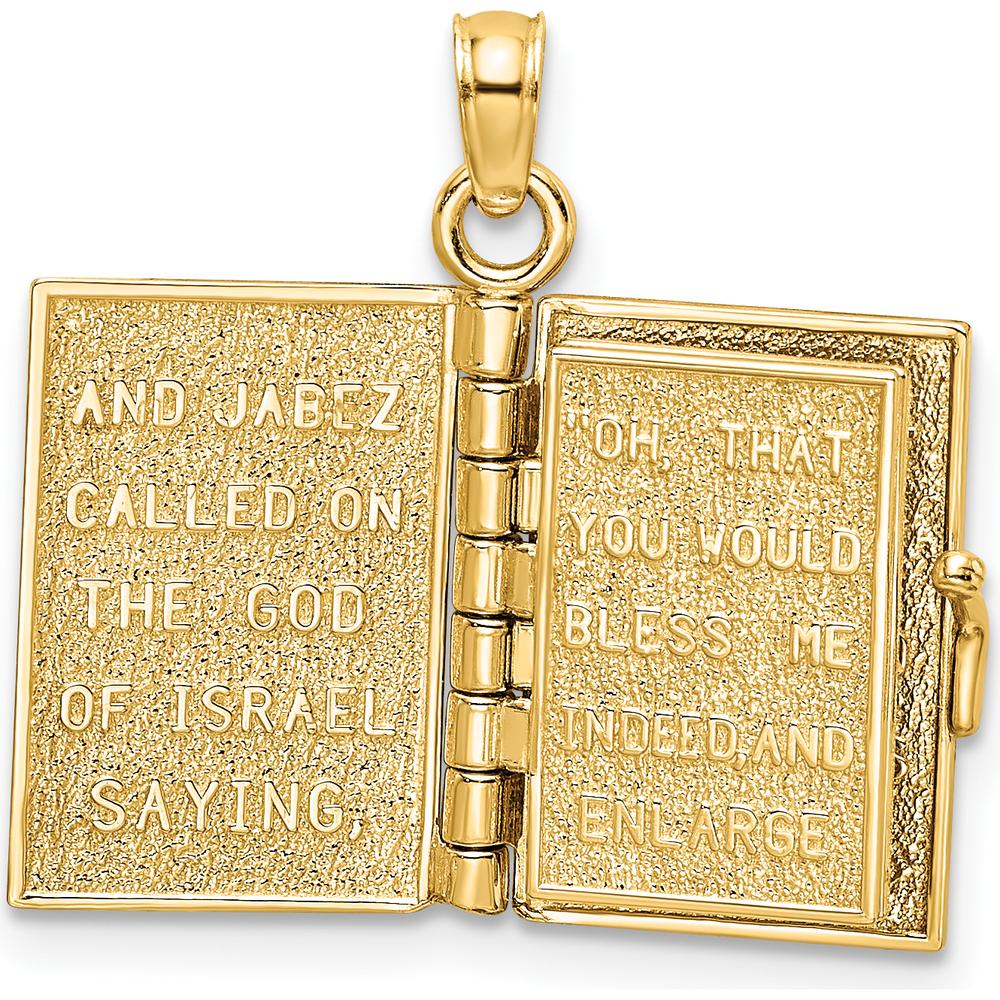 14K Yellow Gold 3D Jabez Prayer Book Pendant with Moveable Pages by Oro Pregiato