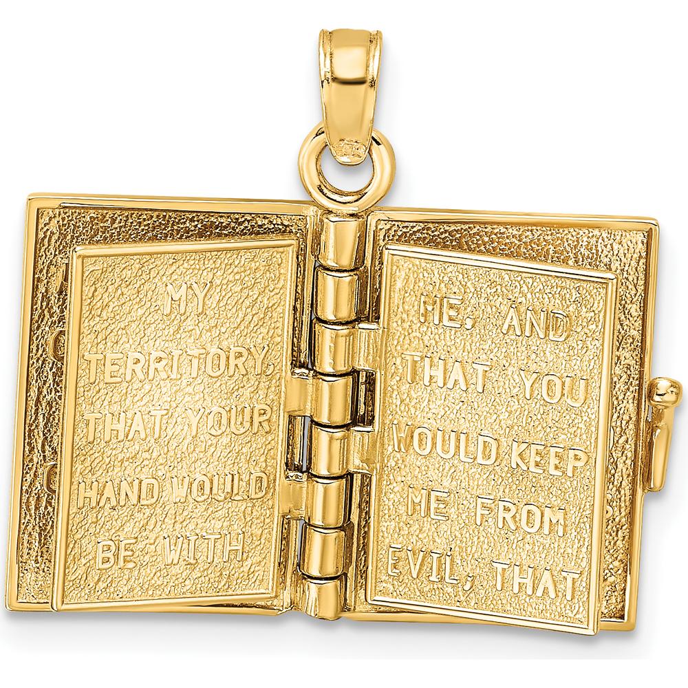 14K Yellow Gold 3D Jabez Prayer Book Pendant with Moveable Pages by Oro Pregiato