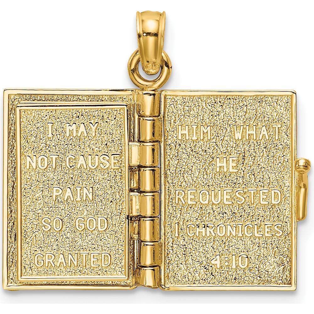 14K Yellow Gold 3D Jabez Prayer Book Pendant with Moveable Pages by Oro Pregiato