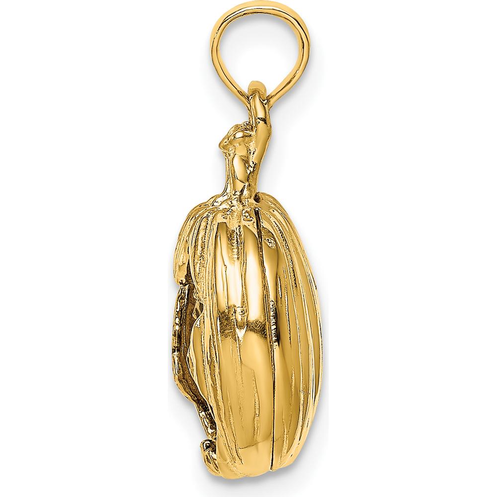 14K Yellow Gold 3D Jack-o-Lantern Pendant with Enameled Black Cat and Moon Charm by Oro Pregiato