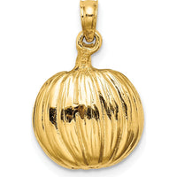 14K Yellow Gold 3D Jack-o-Lantern Pendant with Enameled Black Cat and Moon Charm by Oro Pregiato