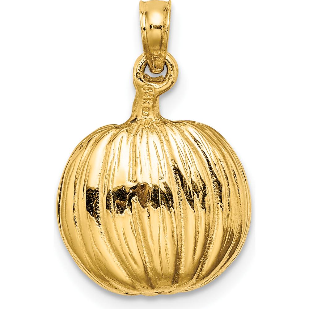 14K Yellow Gold 3D Jack-o-Lantern Pendant with Enameled Black Cat and Moon Charm by Oro Pregiato