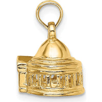 14K Yellow Gold 3D Jefferson Memorial Washington Charm - Textured Gold Pendant by Oro Pregiato