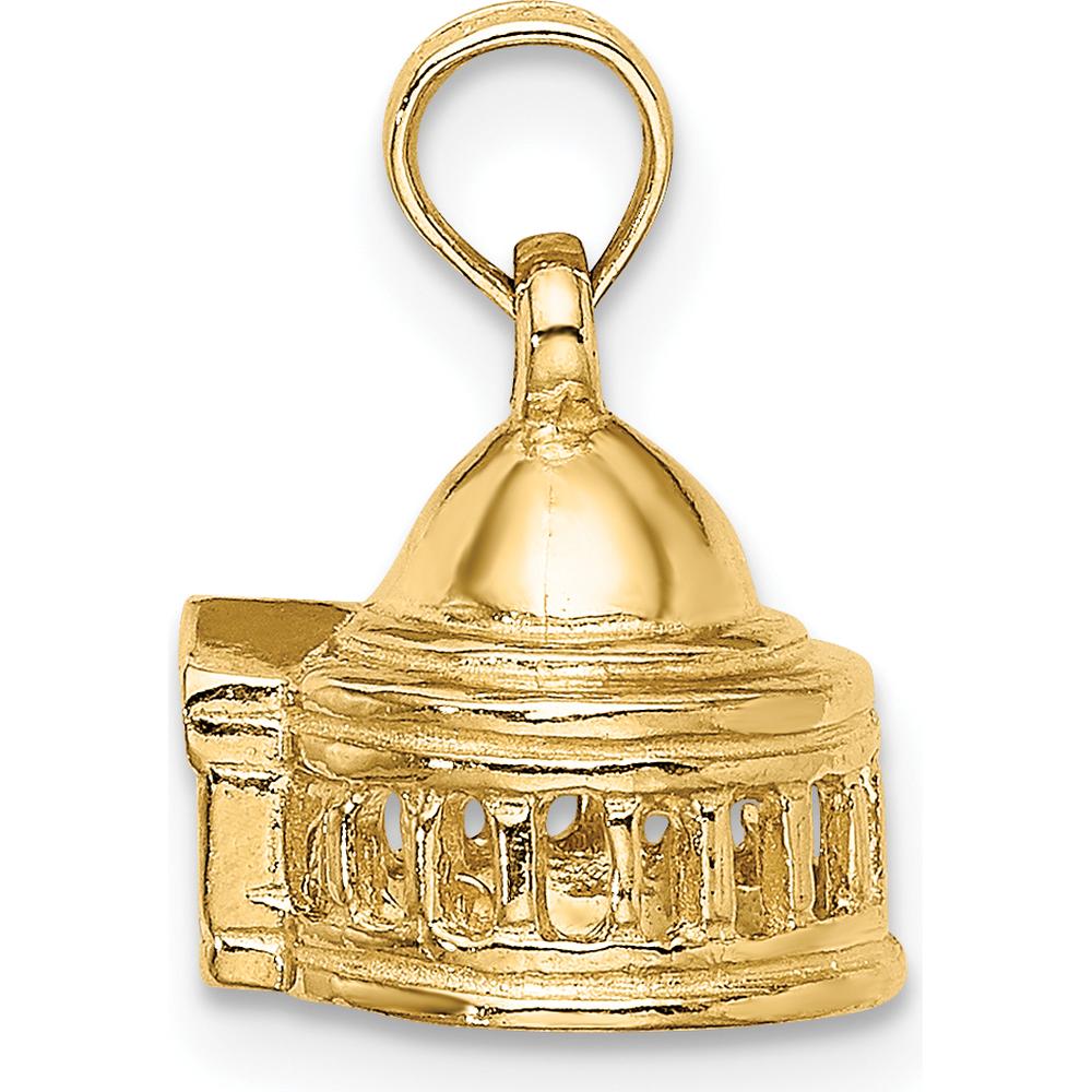 14K Yellow Gold 3D Jefferson Memorial Washington Charm - Textured Gold Pendant by Oro Pregiato